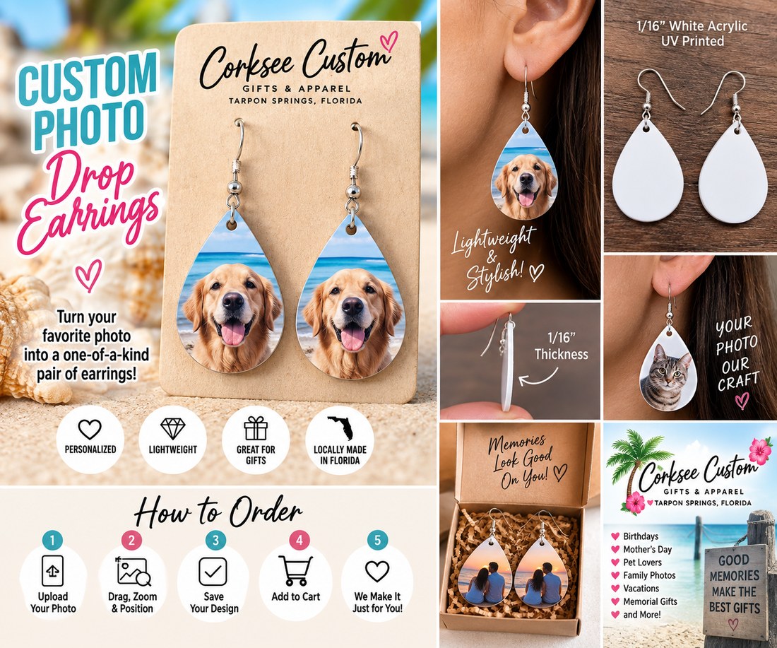 Custom photo drop earring examples