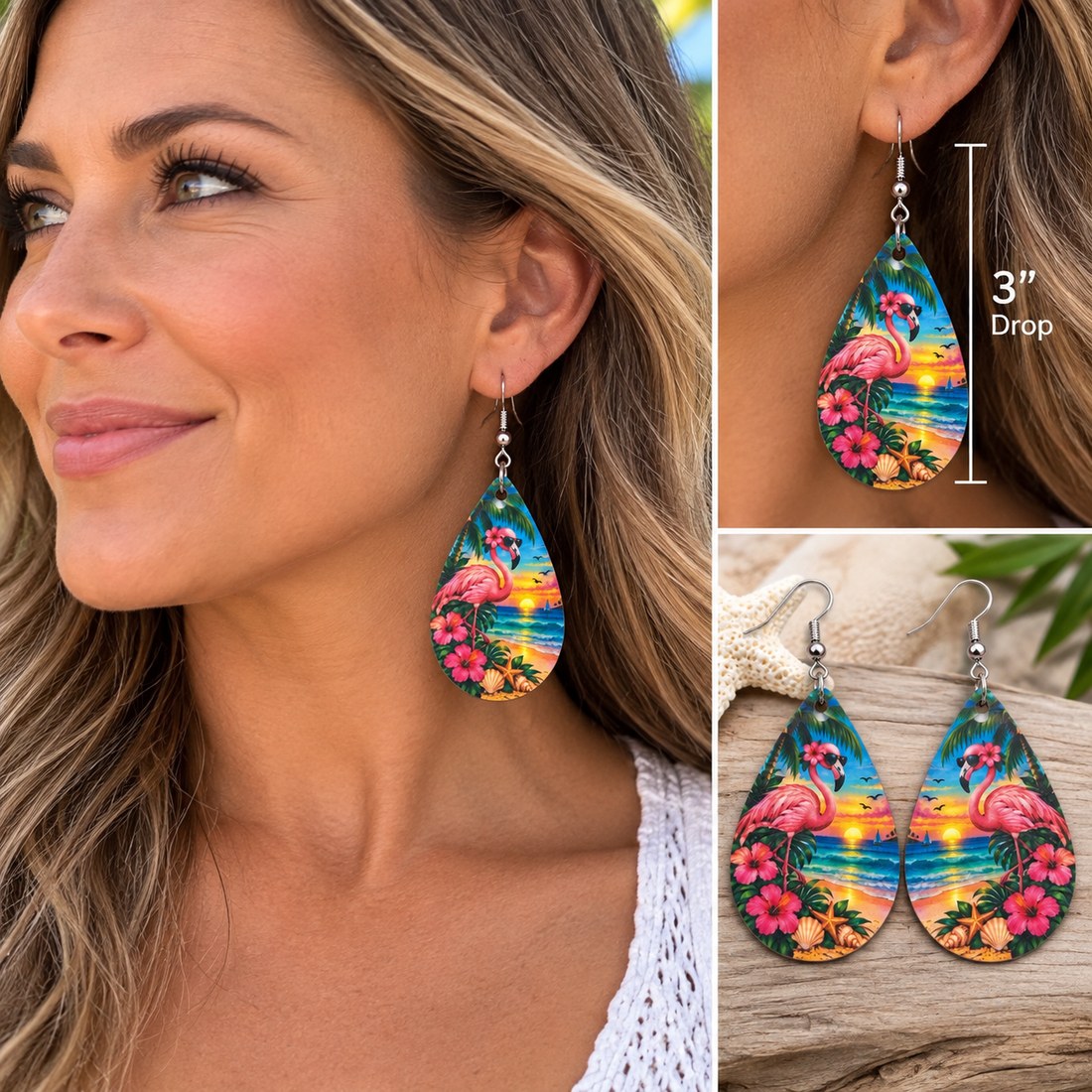 Colorful personalized photo drop earrings sample